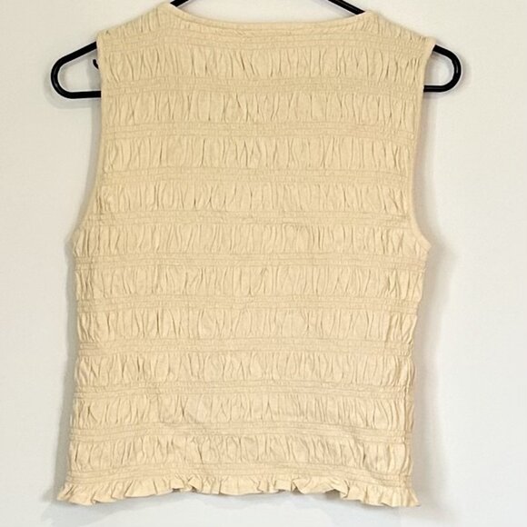 NWT Madewell Light Yellow Smocked Cotton Linen Blend Boatneck Tank - Size: Small - Picture 6 of 8